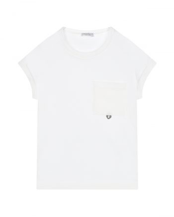 Белая футболка с накладным карманом Brunello Cucinelli