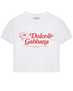 Футболка укороченная с красным логотипом DG, белая Dolce&Gabbana