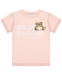 Футболка с принтом и логотипом, светло - розовая Dolce&Gabbana